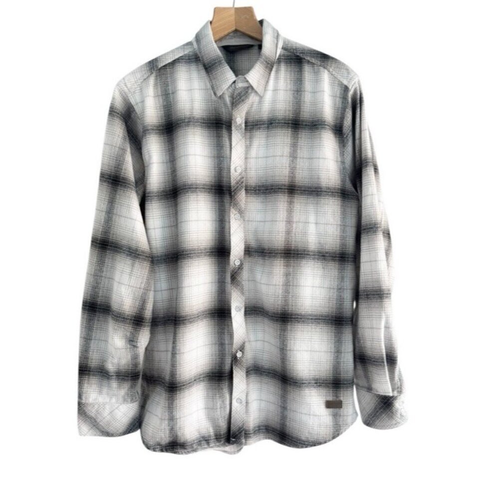 Outpost Makers Men’s Sz Large Gray & White Plaid Flannel Shirt Western Cowboy
